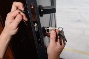 Locksmith installs the core for the door lock